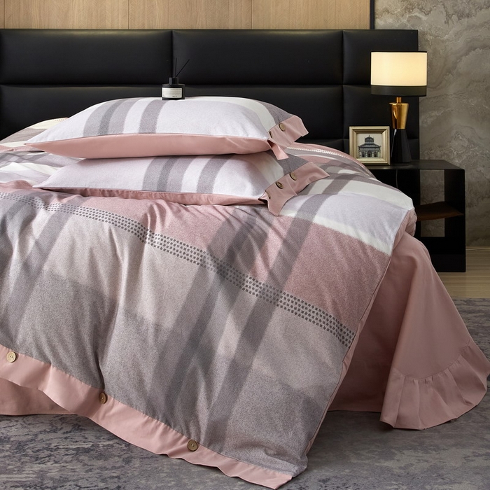 91家纺网 家纺一手货源 找家纺 沐白家居 2025新款全棉生态磨毛印花四件套-纽扣工艺款 逸谷-豆沙