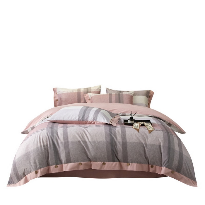 91家纺网 家纺一手货源 找家纺 沐白家居 2025新款全棉生态磨毛印花四件套-纽扣工艺款 逸谷-豆沙