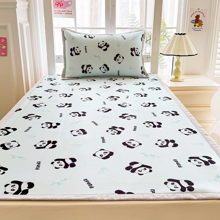 91家纺网 家纺一手货源 找家纺 萌宝家纺 2025新款小清新卡通学生宿舍凉席幼儿园小学生冰丝席冰藤软席 熊猫宝宝