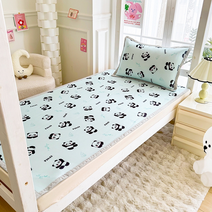 91家纺网 家纺一手货源 找家纺 萌宝家纺 2025新款小清新卡通学生宿舍凉席幼儿园小学生冰丝席冰藤软席 熊猫宝宝