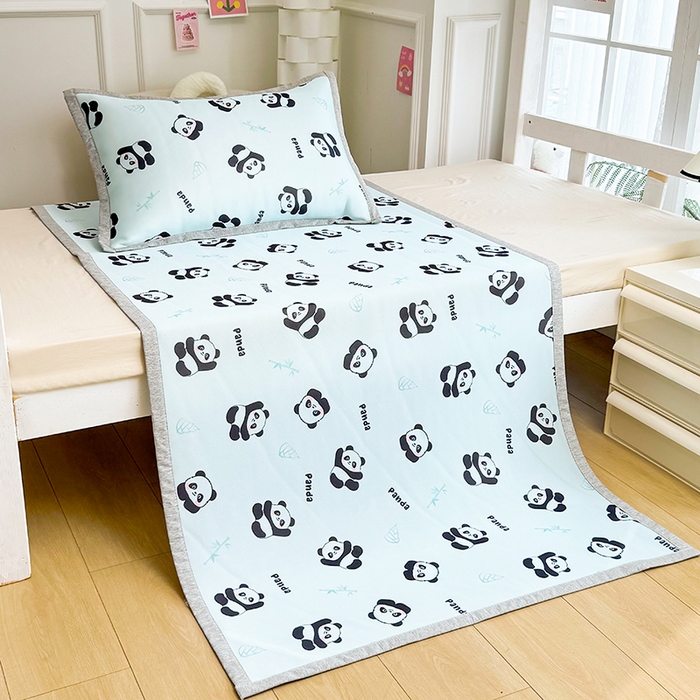 91家纺网 家纺一手货源 找家纺 萌宝家纺 2025新款小清新卡通学生宿舍凉席幼儿园小学生冰丝席冰藤软席 熊猫宝宝