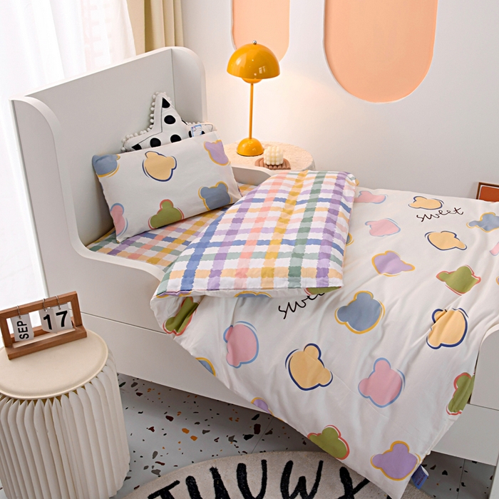 91家纺网 家纺一手货源 找家纺 萌宝家纺 2025新款幼儿园全棉纯棉三件套含芯婴童多件套 小清新