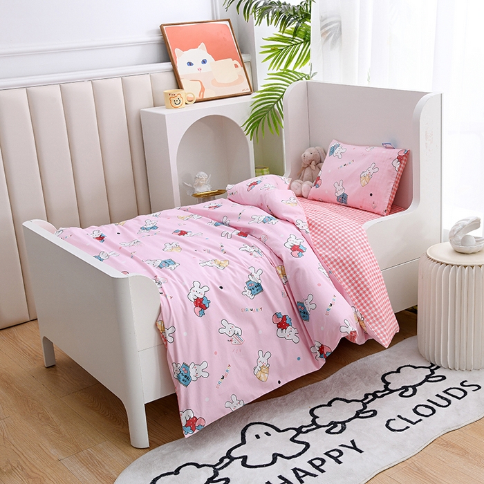 91家纺网 家纺一手货源 找家纺 萌宝家纺 2025新款幼儿园全棉纯棉三件套含芯婴童多件套 小兔子-粉色