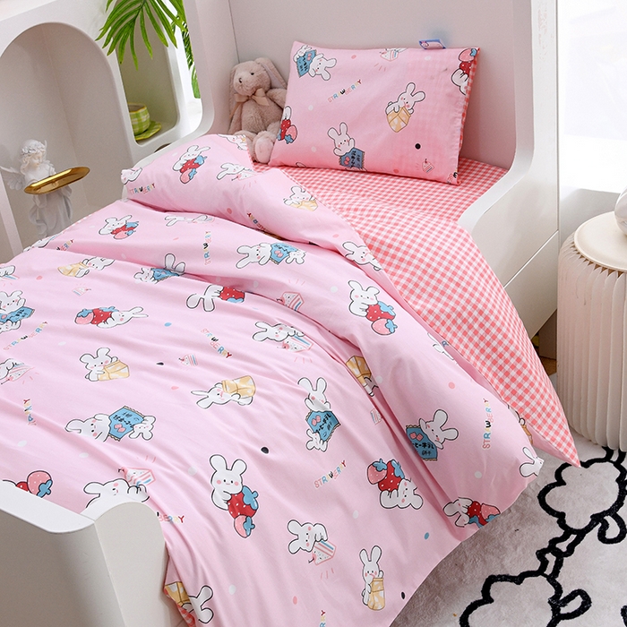 91家纺网 家纺一手货源 找家纺 萌宝家纺 2025新款幼儿园全棉纯棉三件套含芯婴童多件套 小兔子-粉色