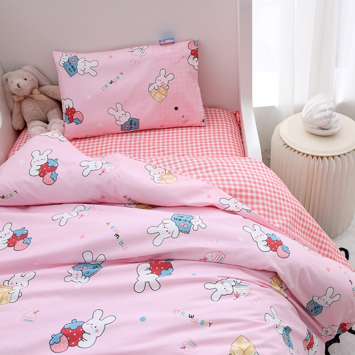 91家纺网 家纺一手货源 找家纺 萌宝家纺 2025新款幼儿园全棉纯棉三件套含芯婴童多件套 小兔子-粉色