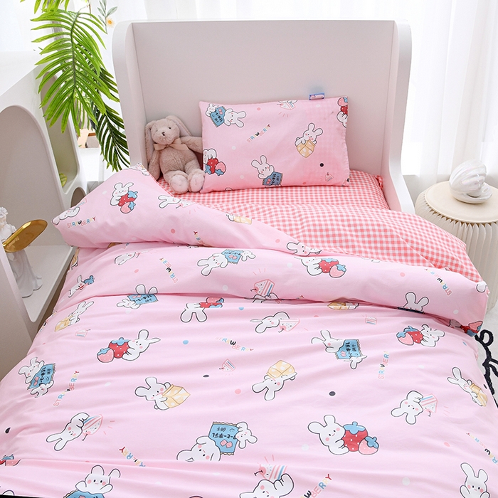 91家纺网 家纺一手货源 找家纺 萌宝家纺 2025新款幼儿园全棉纯棉三件套含芯婴童多件套 小兔子-粉色