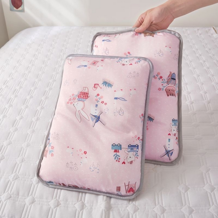 91家纺网 家纺一手货源 找家纺 小米枕芯 2025新款全棉儿童凉感冰爽柔软舒适亲肤枕头枕芯 粉色花园【一对装】