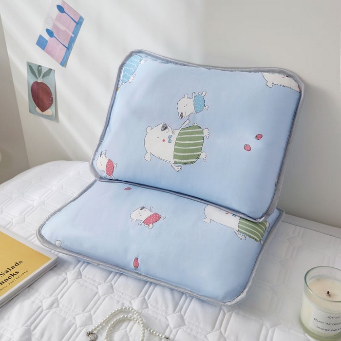 91家纺网 家纺一手货源 找家纺 小米枕芯 2025新款全棉儿童凉感冰爽柔软舒适亲肤枕头枕芯 蓝色小熊【一对装】