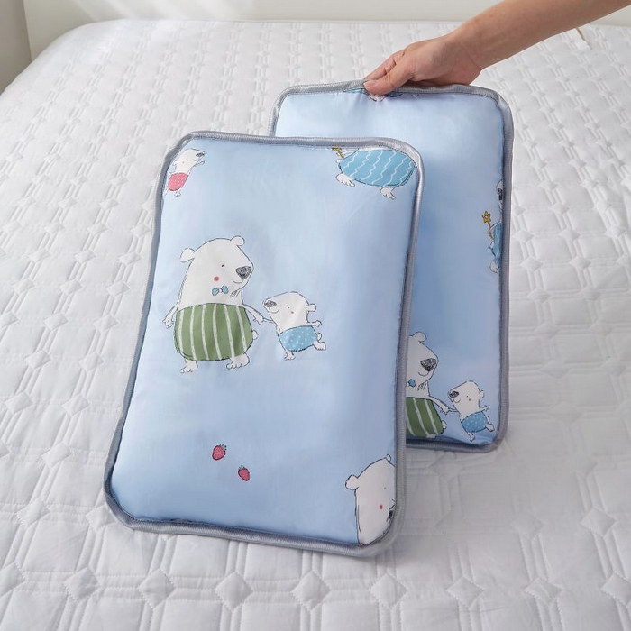 91家纺网 家纺一手货源 找家纺 小米枕芯 2025新款全棉儿童凉感冰爽柔软舒适亲肤枕头枕芯 蓝色小熊【一对装】