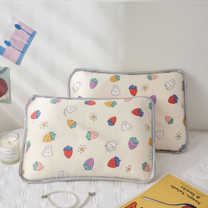 小米枕芯 2025新款全棉儿童凉感冰爽柔软舒适亲肤枕头枕芯 米色草莓园【一对装】