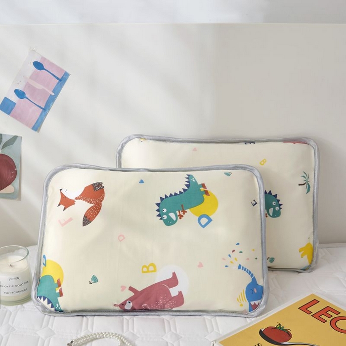 小米枕芯 2025新款全棉儿童凉感冰爽柔软舒适亲肤枕头枕芯 米色恐龙小熊【一对装】