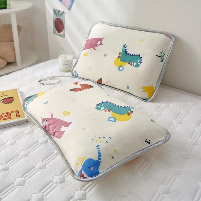 91家纺网 家纺一手货源 找家纺 小米枕芯 2025新款全棉儿童凉感冰爽柔软舒适亲肤枕头枕芯 米色恐龙小熊【一对装】