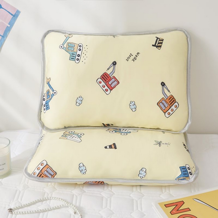 91家纺网 家纺一手货源 找家纺 小米枕芯 2025新款全棉儿童凉感冰爽柔软舒适亲肤枕头枕芯 米色挖掘机【一对装】