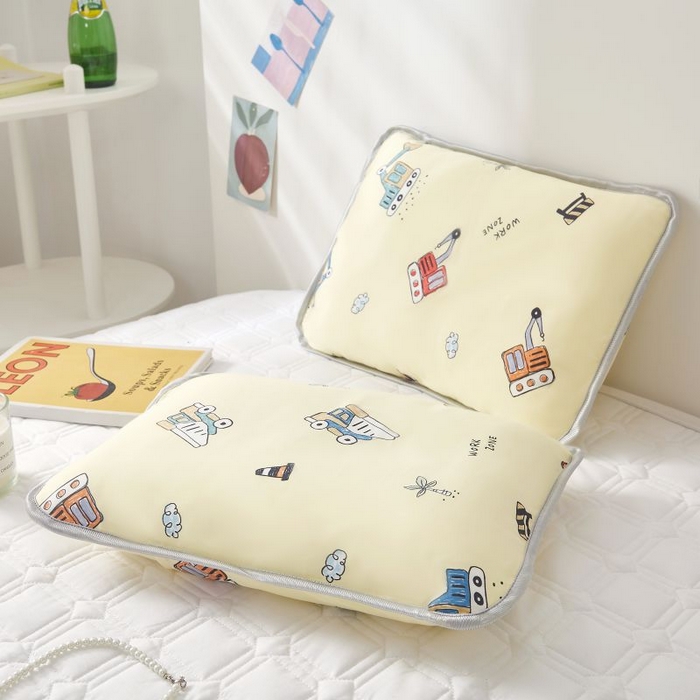 91家纺网 家纺一手货源 找家纺 小米枕芯 2025新款全棉儿童凉感冰爽柔软舒适亲肤枕头枕芯 米色挖掘机【一对装】