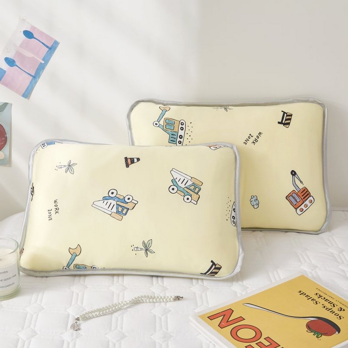 91家纺网 家纺一手货源 找家纺 小米枕芯 2025新款全棉儿童凉感冰爽柔软舒适亲肤枕头枕芯 米色挖掘机【一对装】