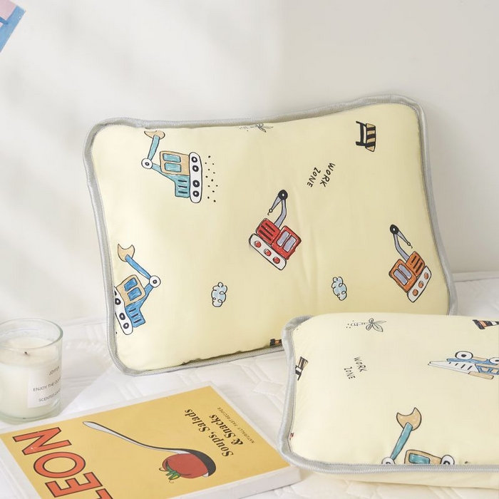 91家纺网 家纺一手货源 找家纺 小米枕芯 2025新款全棉儿童凉感冰爽柔软舒适亲肤枕头枕芯 米色挖掘机【一对装】