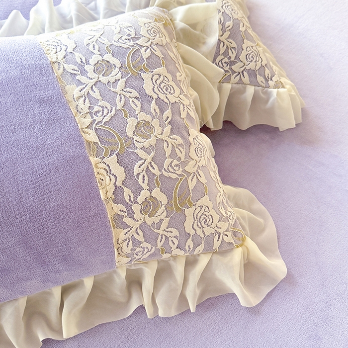 91家纺网 家纺一手货源 找家纺 唐人居 2025新款高克重牛奶绒蕾丝雪纺花边四件套-丘比特 丘比特-浅紫