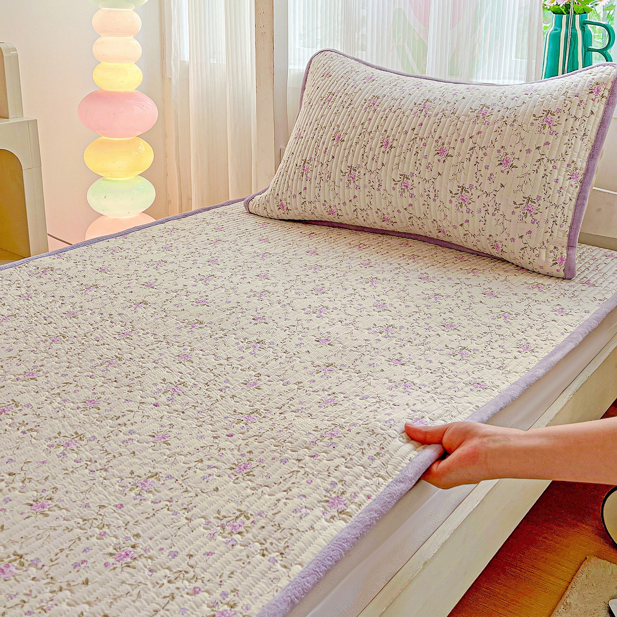 91家纺网 家纺一手货源 找家纺 恒尚居 2025新款纯棉牛奶绒学生床垫 双面两用夹棉床单床垫-秋冬款 四季通用 熏衣紫-A纯棉-B牛奶绒