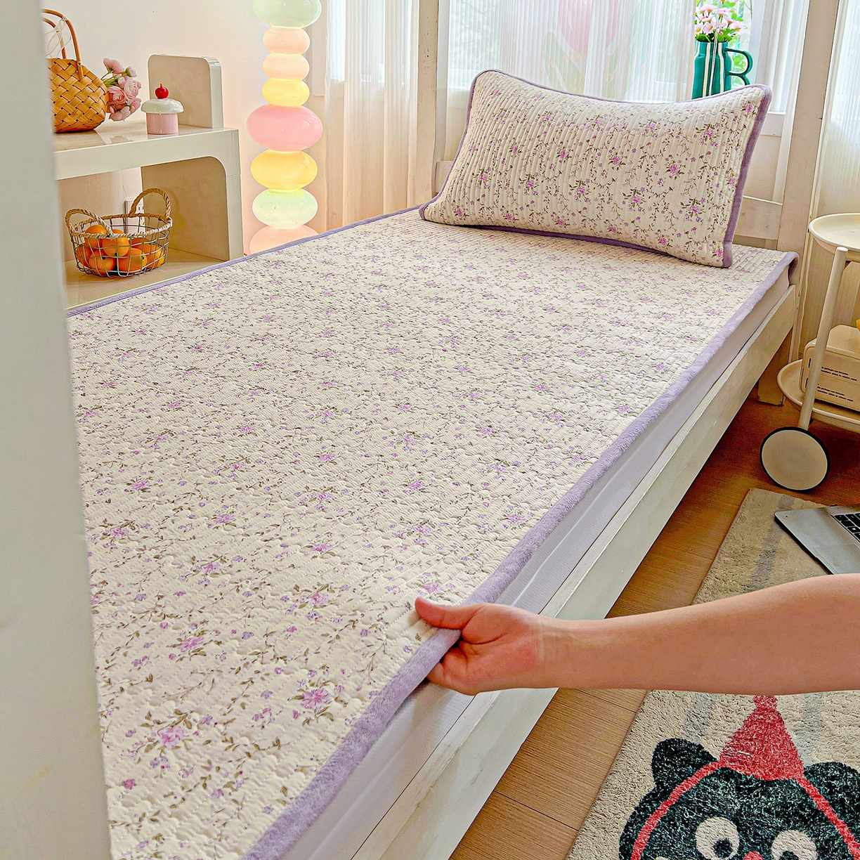 91家纺网 家纺一手货源 找家纺 恒尚居 2025新款纯棉牛奶绒学生床垫 双面两用夹棉床单床垫-秋冬款 四季通用 熏衣紫-A纯棉-B牛奶绒