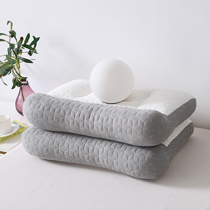 91家纺网 家纺一手货源 找家纺 永乐枕芯 2025新款乳胶反牵引枕枕头枕芯 灰白低枕800克