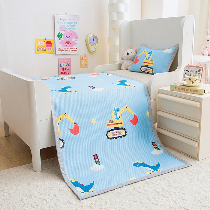 91家纺网 家纺一手货源 找家纺 萌宝家纺 2025新款7A抗菌儿童冰藤席卡通软席幼儿园冰丝席可定制 恐龙挖掘机