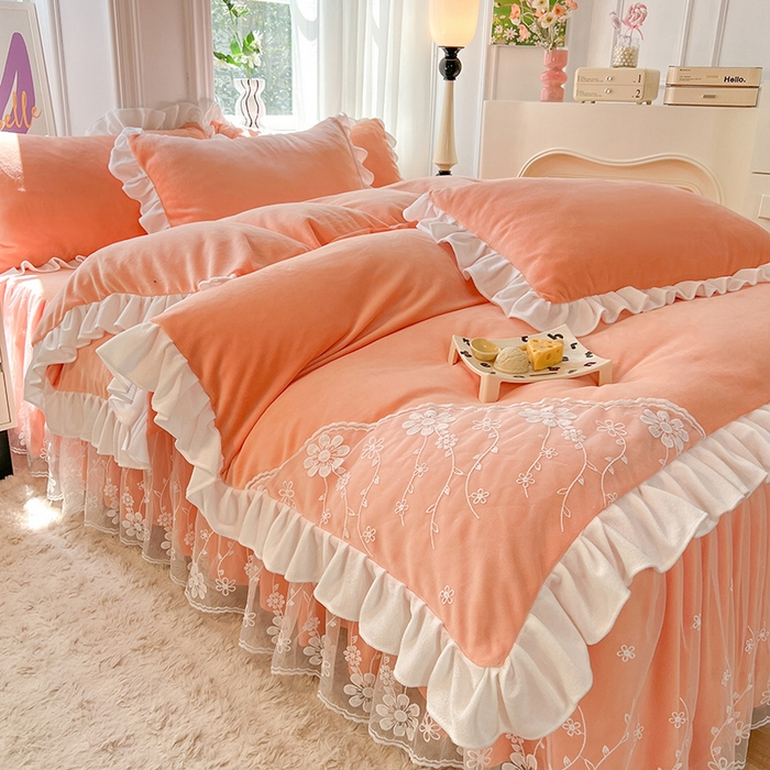 （总）唐人居 2025新款加厚牛奶绒床裙款四件套--花颜系列