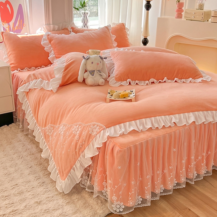 91家纺网 家纺一手货源 找家纺 （总）唐人居 2025新款加厚牛奶绒床裙款四件套--花颜系列