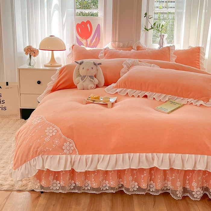 91家纺网 家纺一手货源 找家纺 （总）唐人居 2025新款加厚牛奶绒床裙款四件套--花颜系列