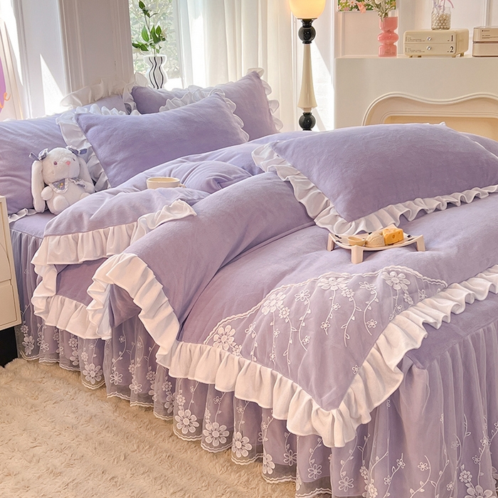 91家纺网 家纺一手货源 找家纺 （总）唐人居 2025新款加厚牛奶绒床裙款四件套--花颜系列