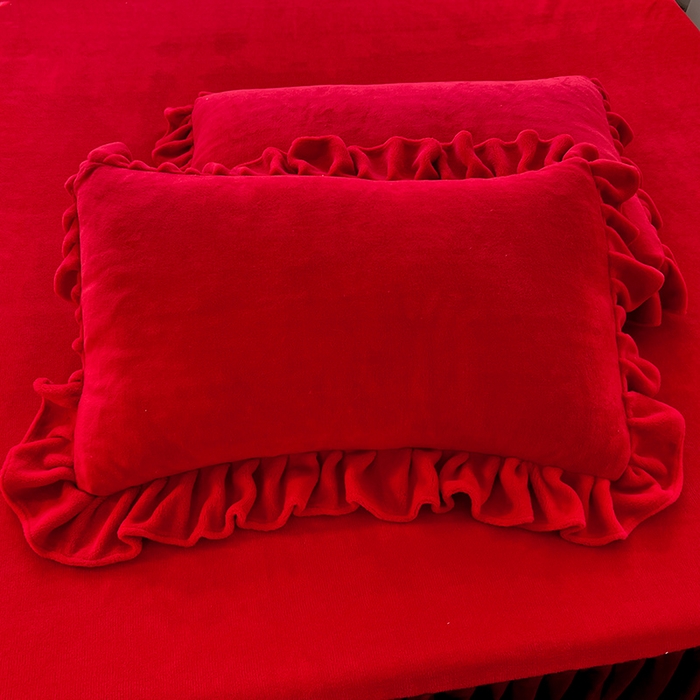 91家纺网 家纺一手货源 找家纺 唐人居 2025新款加厚牛奶绒床裙款四件套--花颜系列 花颜-玫瑰红