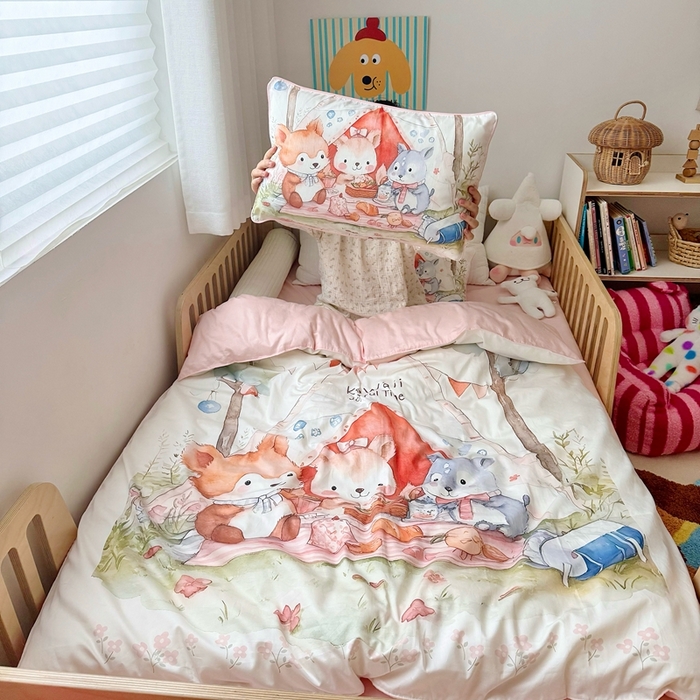 91家纺网 家纺一手货源 找家纺 （总）萌宝家纺 2025新款A类60S数码大版印花长绒棉幼儿园三件套儿童多件套