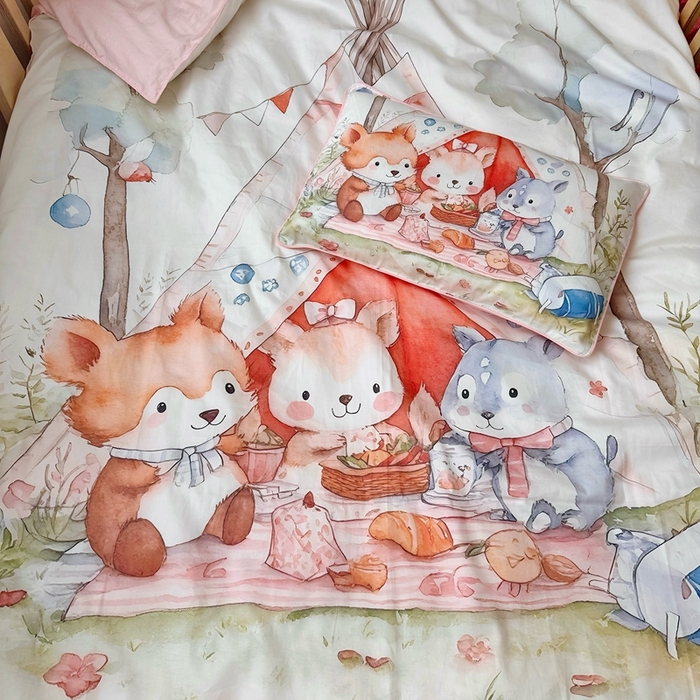 91家纺网 家纺一手货源 找家纺 （总）萌宝家纺 2025新款A类60S数码大版印花长绒棉幼儿园三件套儿童多件套