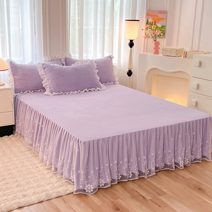 91家纺网 家纺一手货源 找家纺 唐人居 2025新款加厚牛奶绒床裙款四件套--花颜系列 花颜-浅紫