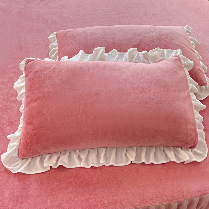 91家纺网 家纺一手货源 找家纺 唐人居 2025新款加厚牛奶绒床裙款四件套--花颜系列 花颜-桃粉