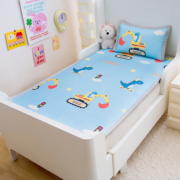 91家纺网 家纺一手货源 找家纺 萌宝家纺 2025新款7A抗菌儿童冰藤席卡通软席幼儿园冰丝席可定制 恐龙挖掘机