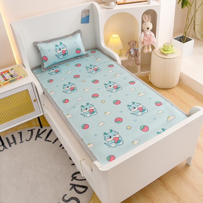 91家纺网 家纺一手货源 找家纺 萌宝家纺 2025新款7A抗菌儿童冰藤席卡通软席幼儿园冰丝席可定制 萌龙