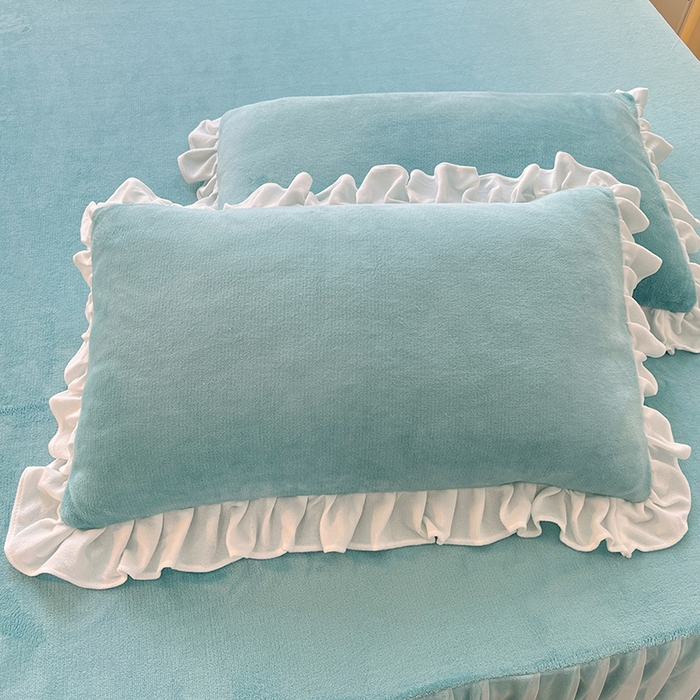 91家纺网 家纺一手货源 找家纺 唐人居 2025新款加厚牛奶绒床裙款四件套--花颜系列 花颜-天蓝