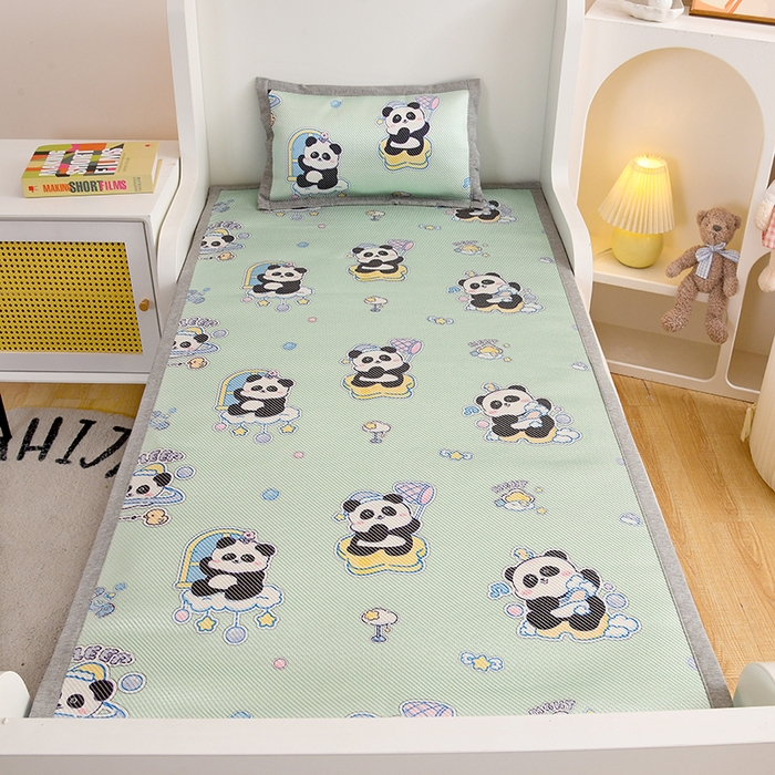 91家纺网 家纺一手货源 找家纺 萌宝家纺 2025新款7A抗菌儿童冰藤席卡通软席幼儿园冰丝席可定制 小熊猫