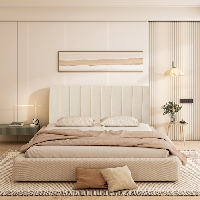 91家纺网 家纺一手货源 找家纺 沐沐家纺 2026新款絮语床头罩靠背 奶油白