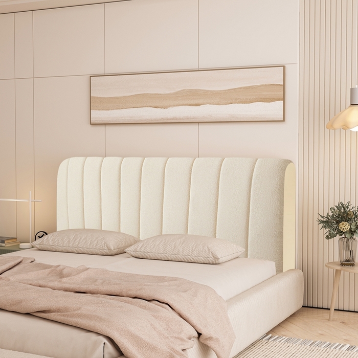 91家纺网 家纺一手货源 找家纺 沐沐家纺 2026新款絮语床头罩靠背 奶油白