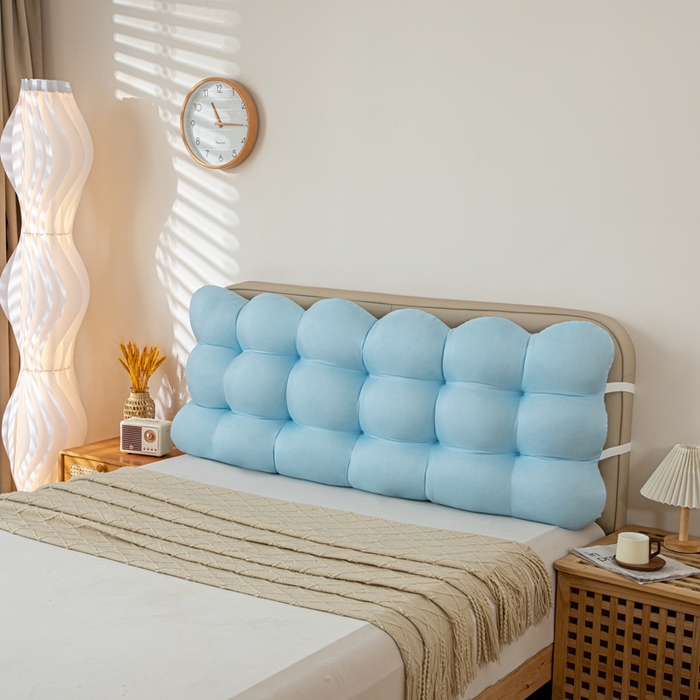 91家纺网 家纺一手货源 找家纺 沐沐家纺 2026新款小雪球床头靠背 蓝色