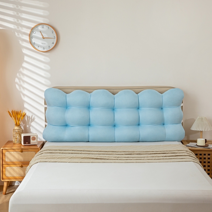 91家纺网 家纺一手货源 找家纺 沐沐家纺 2026新款小雪球床头靠背 蓝色