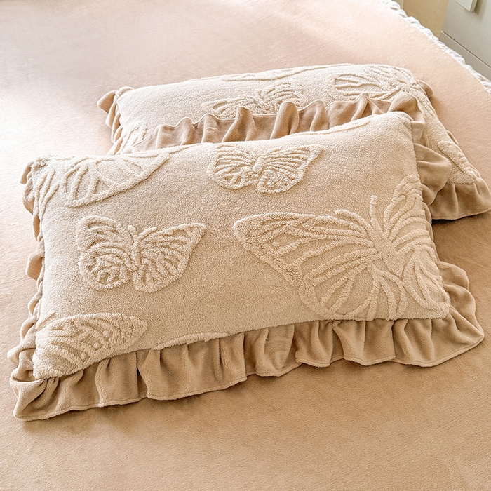 91家纺网 家纺一手货源 找家纺 唐人居 2025新款雕花牛奶绒床裙花边四件套--蝶舞 蝶舞-卡其