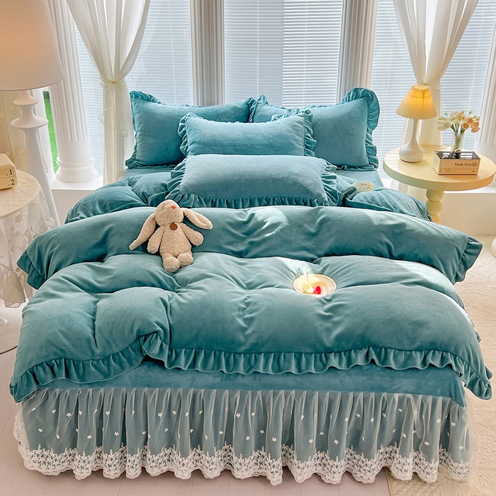 （总）唐人居 2025新款加厚牛奶绒蕾丝花边床裙款四件套--爱丽丝系列