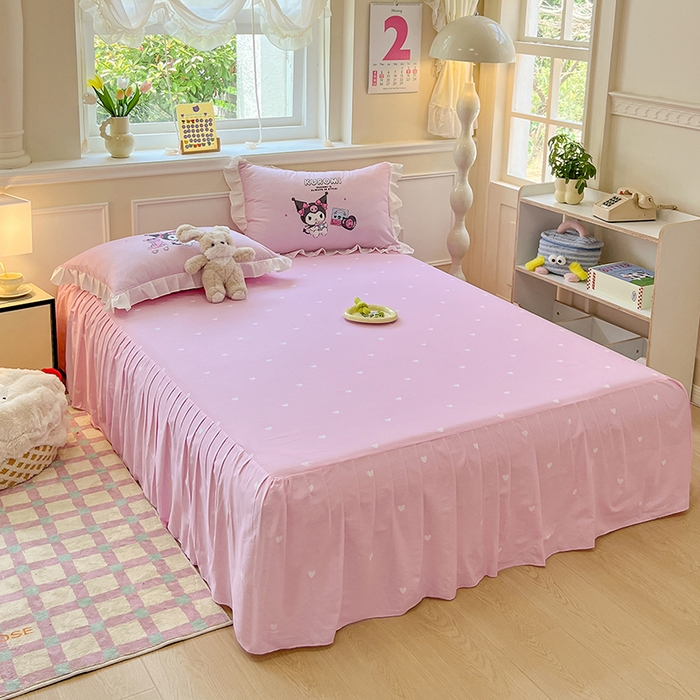 91家纺网 家纺一手货源 找家纺 （总）2025新款大版三丽鸥系列 纯棉床单全棉床裙学生三四件套 花边款