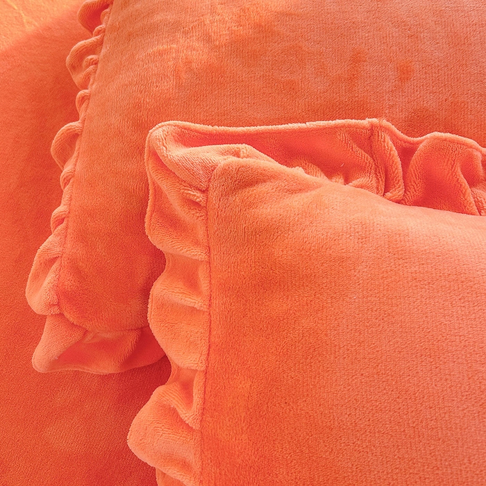 91家纺网 家纺一手货源 找家纺 唐人居 2025新款加厚牛奶绒蕾丝花边床裙款四件套--爱丽丝系列 爱丽丝-橘色