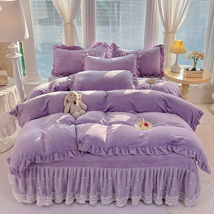 唐人居 2025新款加厚牛奶绒蕾丝花边床裙款四件套--爱丽丝系列 爱丽丝-浅紫