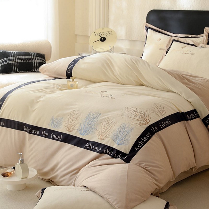 91家纺网 家纺一手货源 找家纺 唐人居 2025新款宝宝绒绣花四件套-塞纳河畔 塞纳河畔-卡其