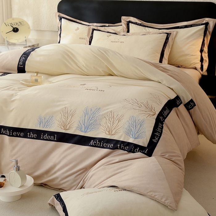 91家纺网 家纺一手货源 找家纺 唐人居 2025新款宝宝绒绣花四件套-塞纳河畔 塞纳河畔-卡其