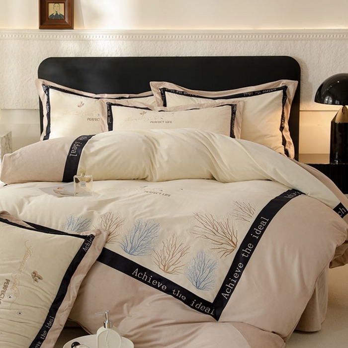 91家纺网 家纺一手货源 找家纺 唐人居 2025新款宝宝绒绣花四件套-塞纳河畔 塞纳河畔-卡其